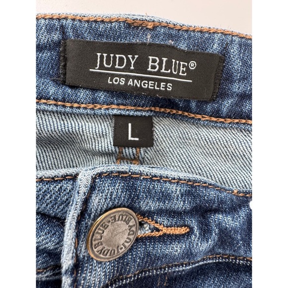 Judy Blue Distressed Denim Shorts Womens Large Blue Cutoff Frayed Hem EUC - Picture 5 of 9